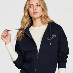 PINK Campus Fleece Hoodie in Noir Navy Pretty Pink Shine, XL